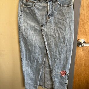 Hollywood vintage Light Blue Straight-Leg Jean skirt with Rose Embroidery